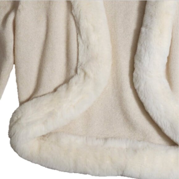 White+Warren 100% Cashmere Open Front Shrug w/Rabbit Trim Vintage RARE - Picture 2 of 8